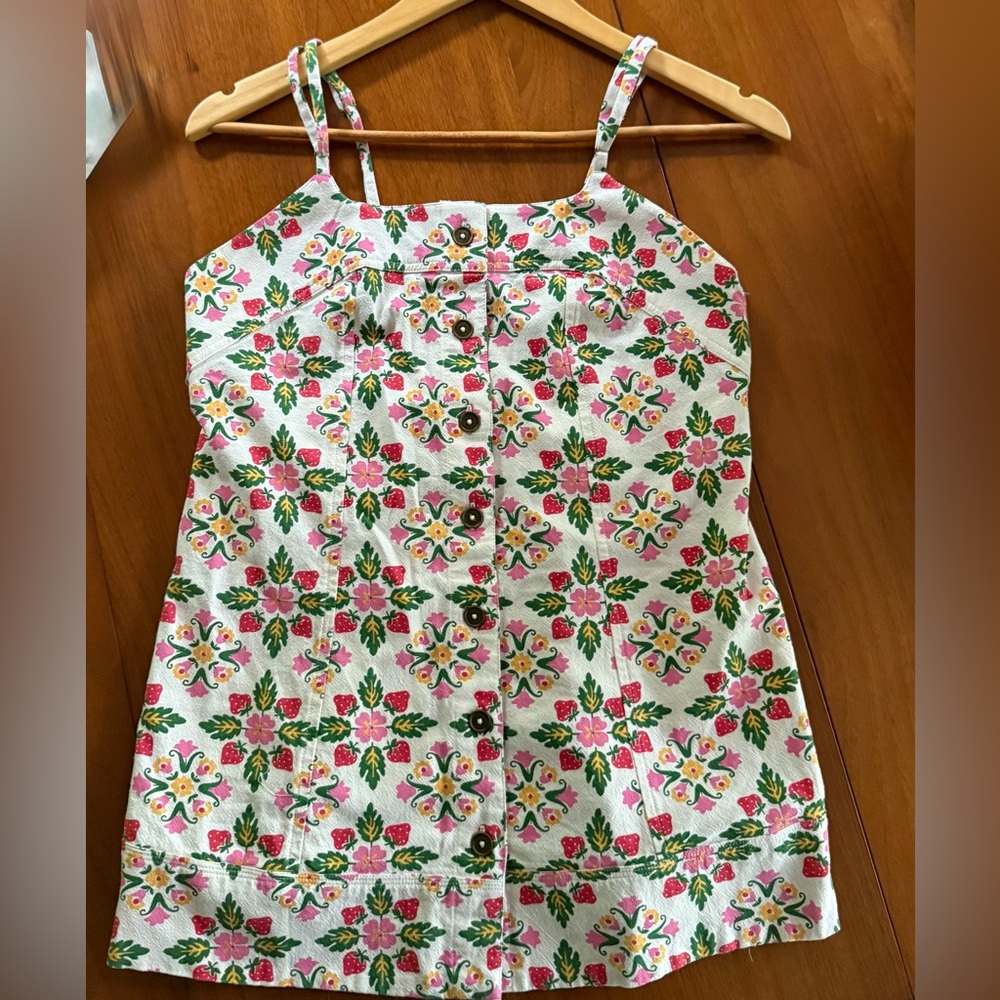 Free People Floral Button-Front Tank Top - Pink and Green